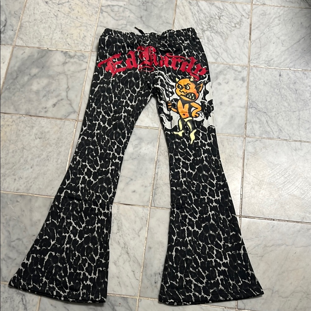 Ed Hardy Black Leopard- Flared Bottoms with Graphic